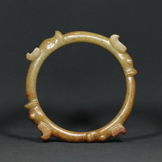 A2017 Inside Diameter 78 MM Vintage Chinese Hetian Jade Carved Dragon Head Arm Bracelet