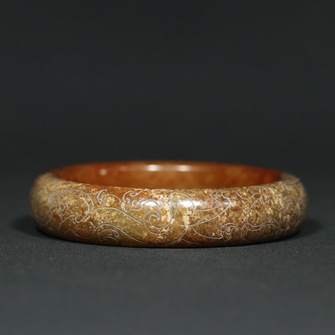A2018 Vintage Chinese Hetian Jade Dragon Phoenix Bracelet
