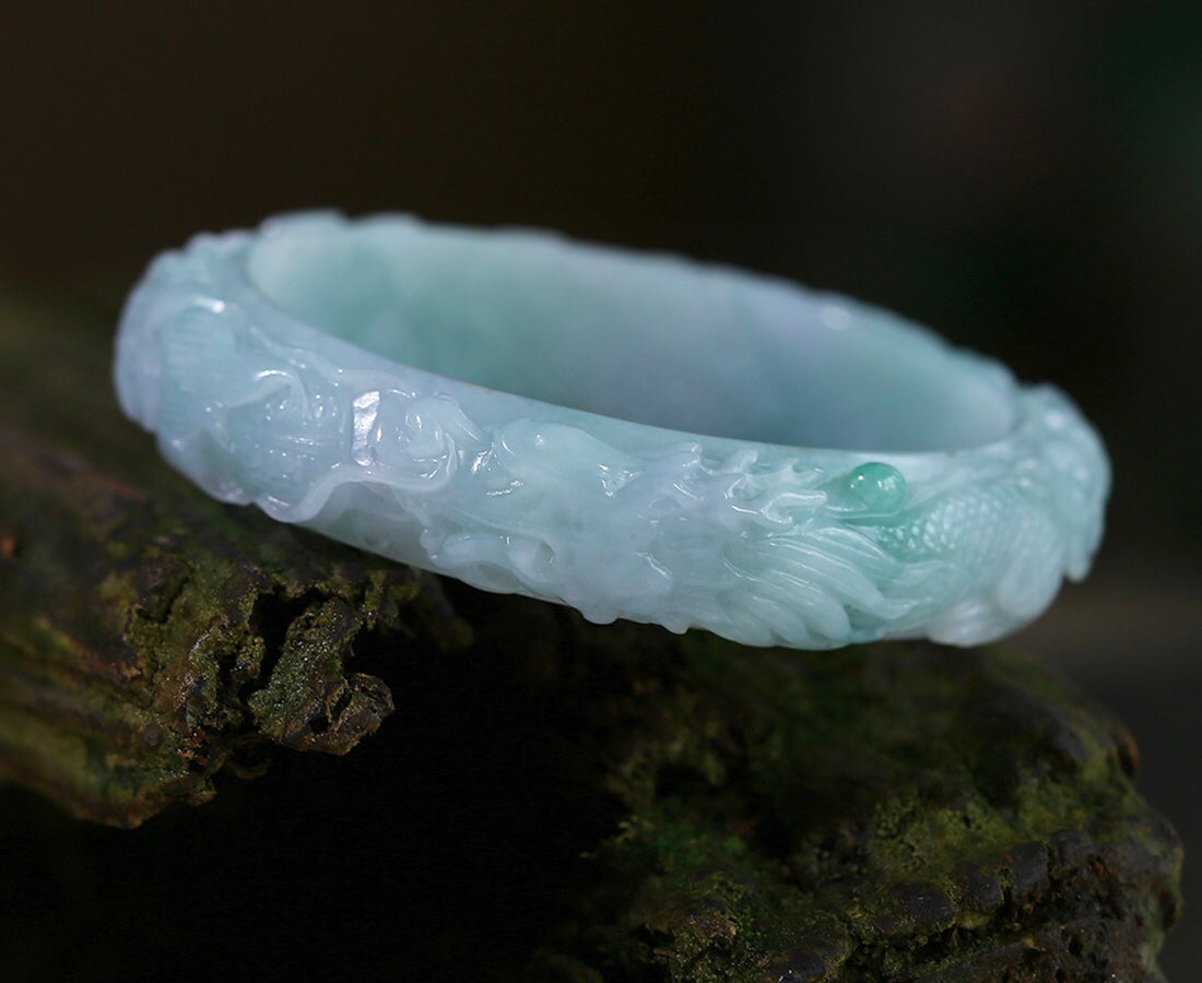 A2028 A Set Natural Jadeite Hand Carved Phoenix Pendant & Jadeiet Dragon Bracelet