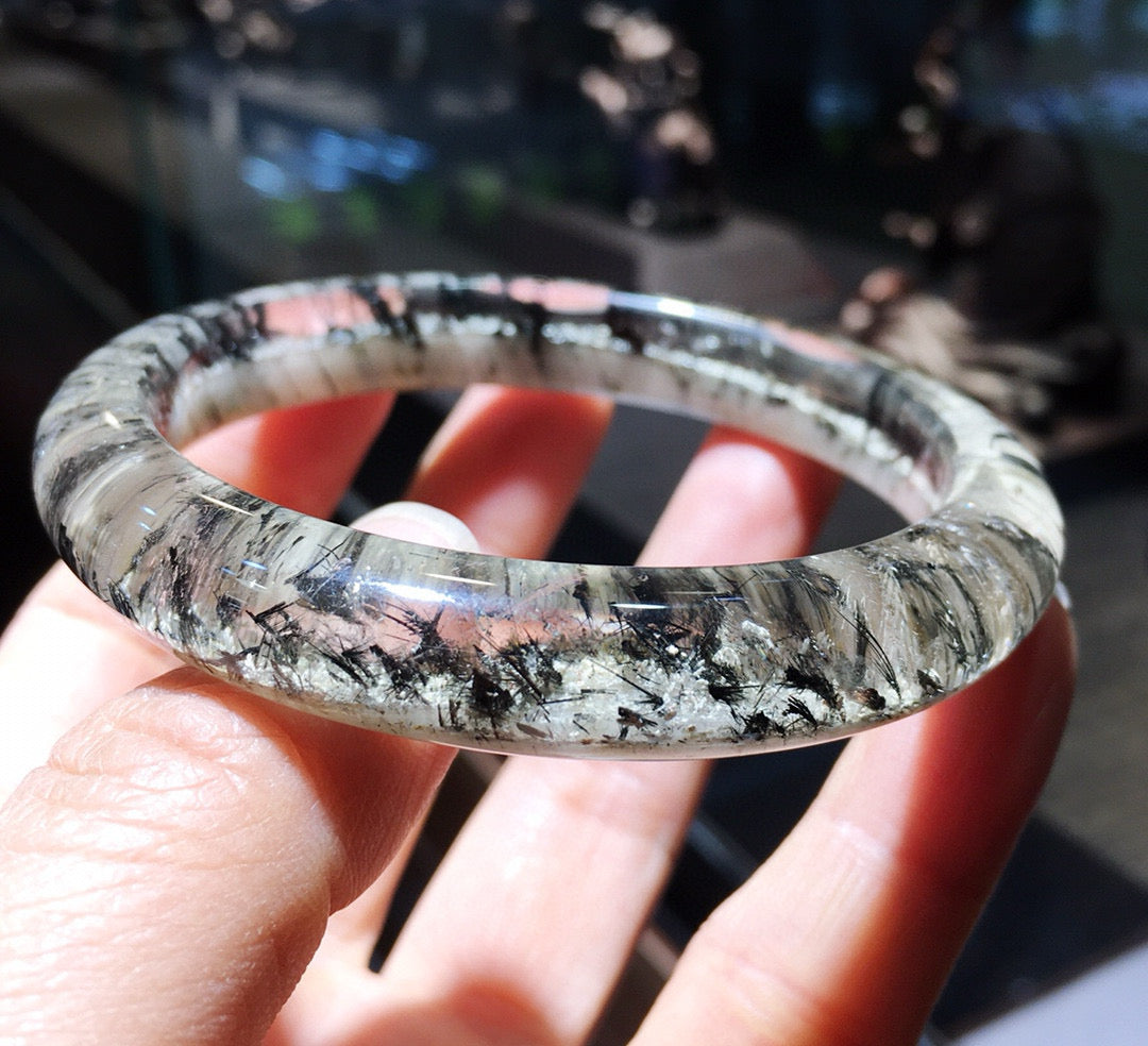 A2071 Inside Diameter 60 MM Beautiful Black Rutilated Quartz Crystal Bracelet