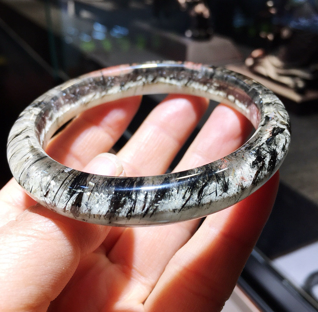 A2071 Inside Diameter 60 MM Beautiful Black Rutilated Quartz Crystal Bracelet