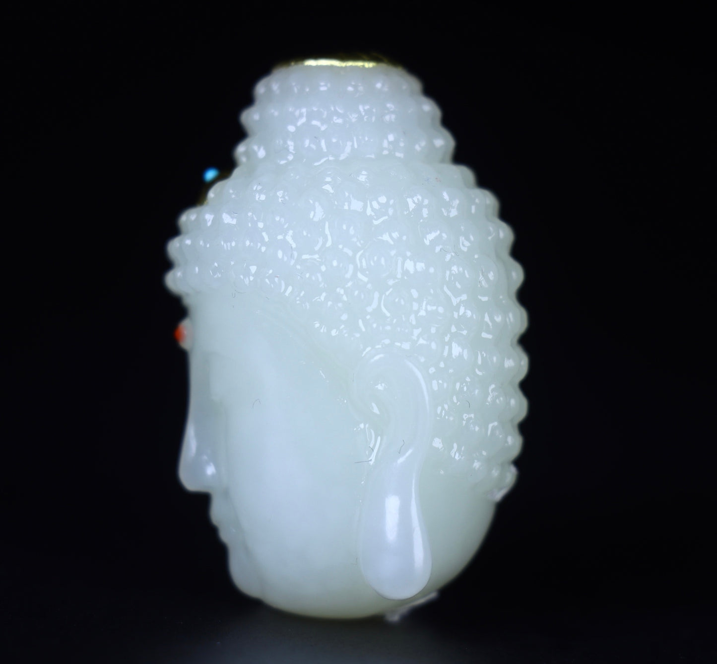 A2093 Superb Chinese Gilt Gold White Hetian Jade Carved Buddha Bead Statue
