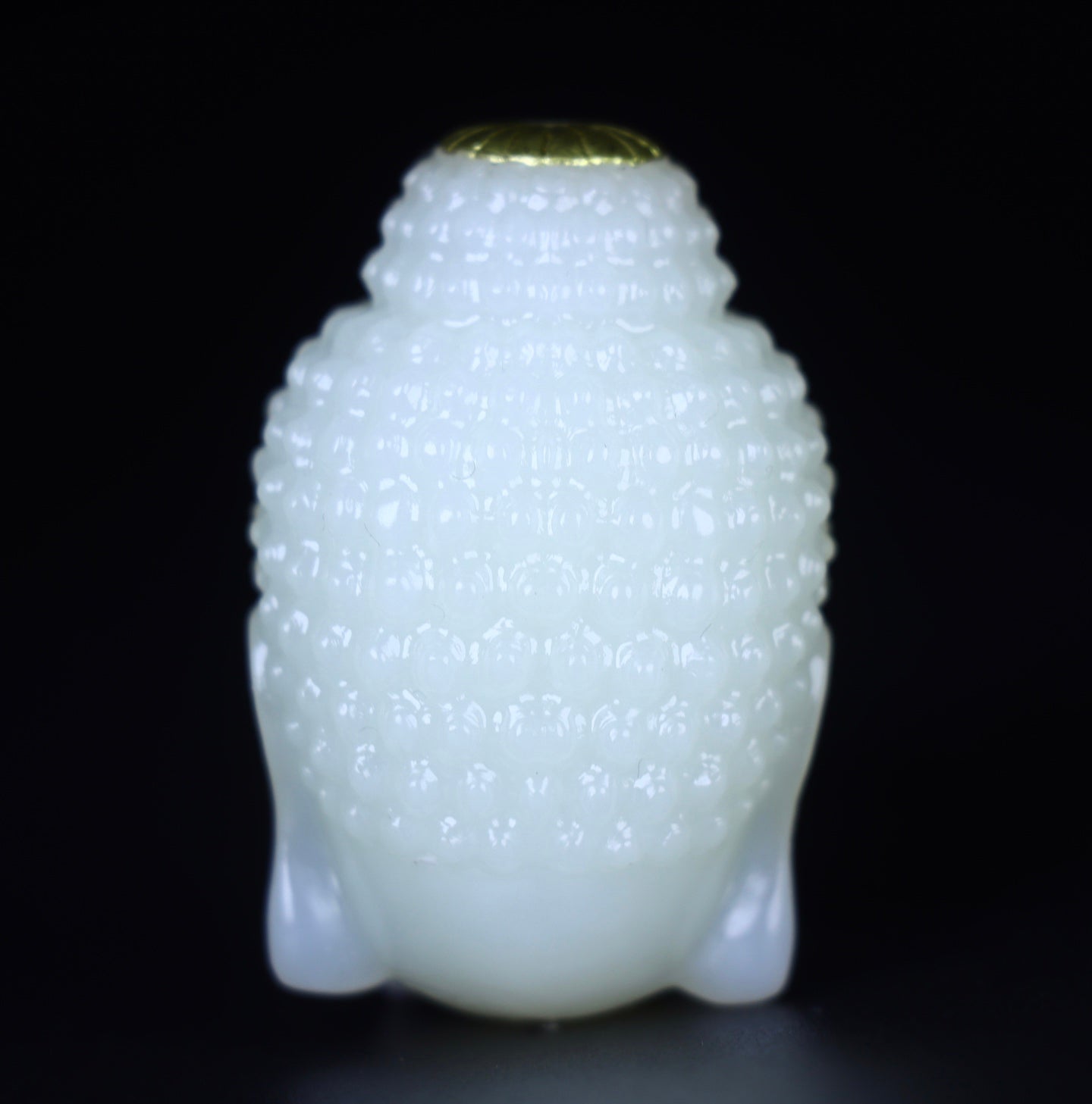 A2093 Superb Chinese Gilt Gold White Hetian Jade Carved Buddha Bead Statue