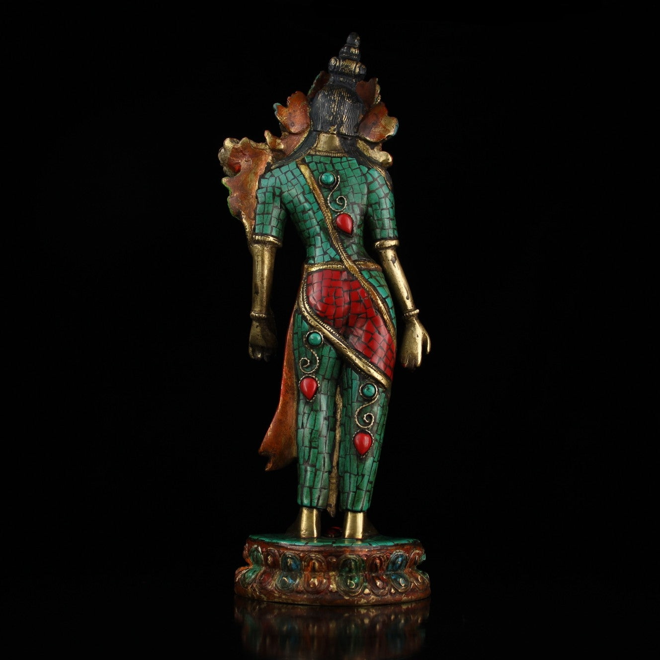 A2127 Old Tibetan Gilt Gold Bronze Inlay Turquoise & Gems Tara Statue