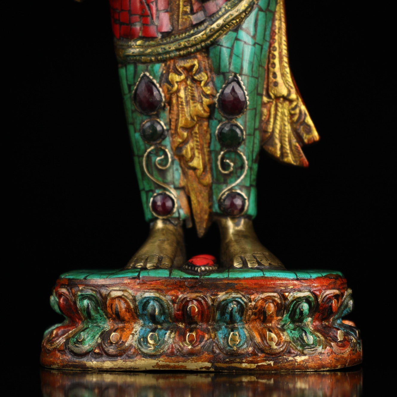 A2127 Old Tibetan Gilt Gold Bronze Inlay Turquoise & Gems Tara Statue