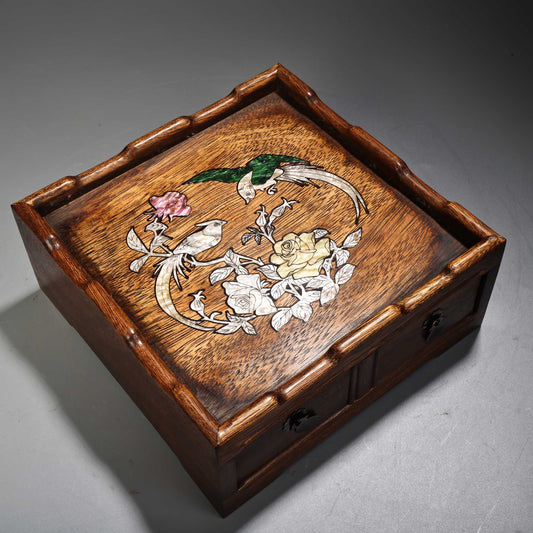 A2128 Chinese Huali Wood Inlay Shell Flowers Bird Design Jewellery Box