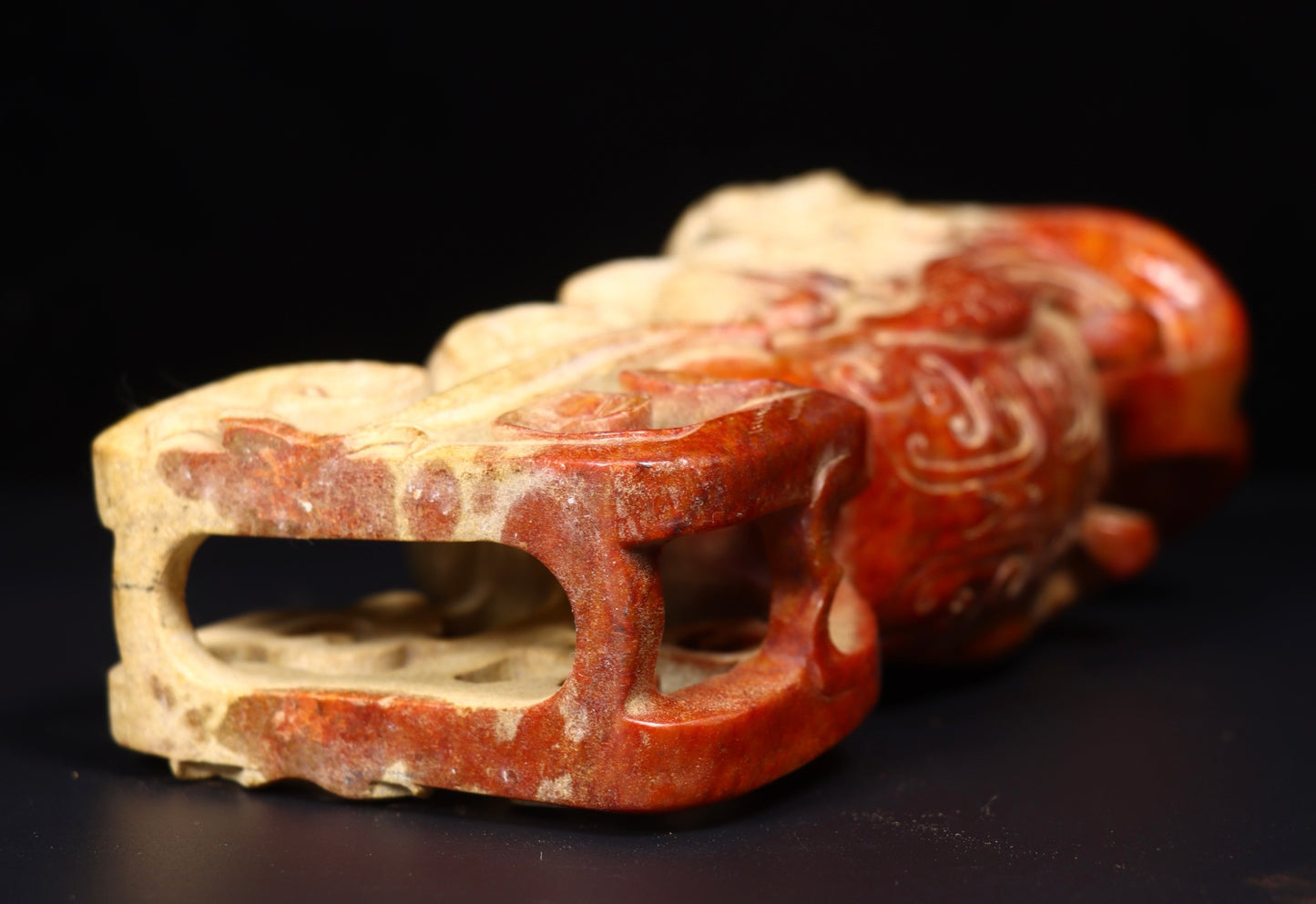 A2143 A Pair Superb Old Chinese Hetian Jade Dragon Phoenix Cups