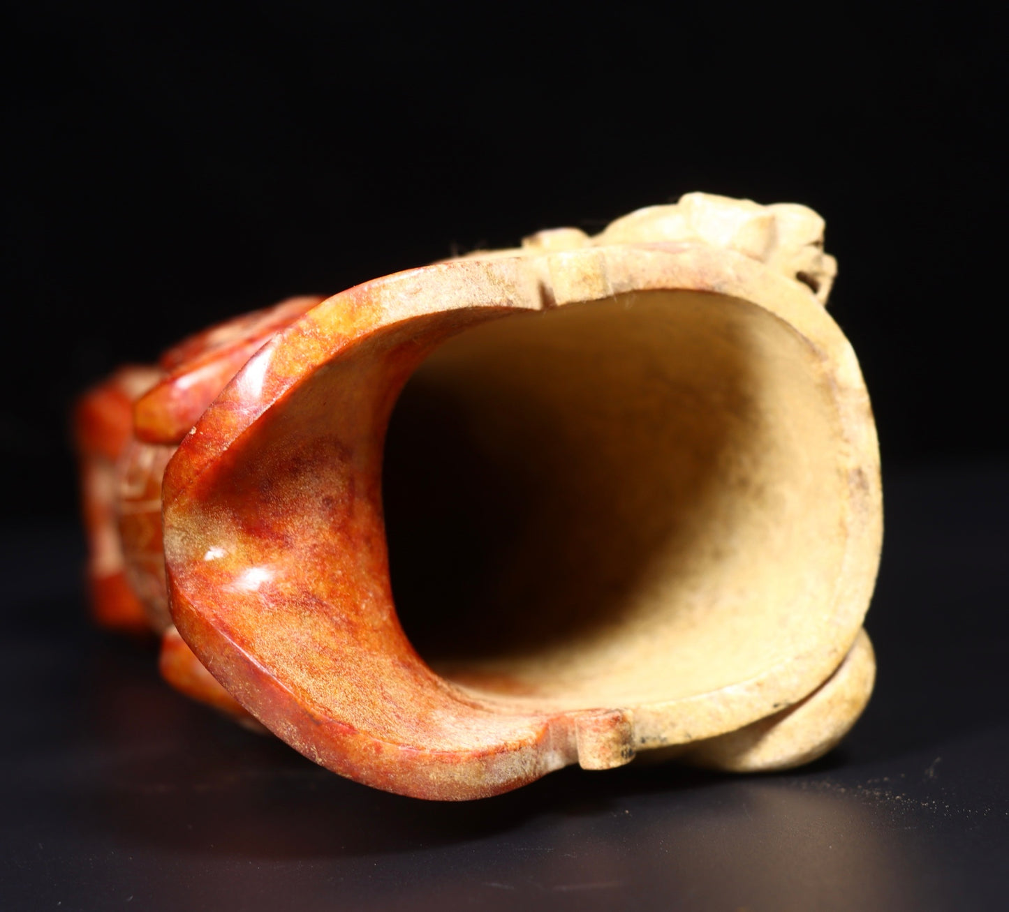 A2143 A Pair Superb Old Chinese Hetian Jade Dragon Phoenix Cups