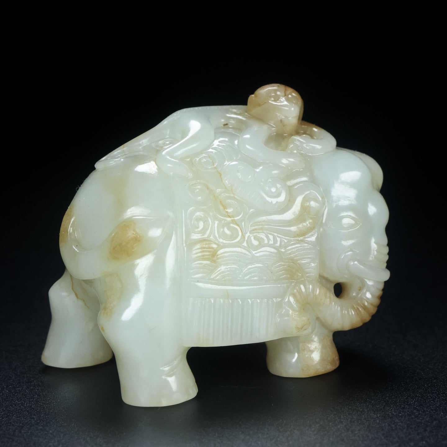 A2148 Superb Chinese Hetian Jade Carved Elephant &amp; Monkey Statue