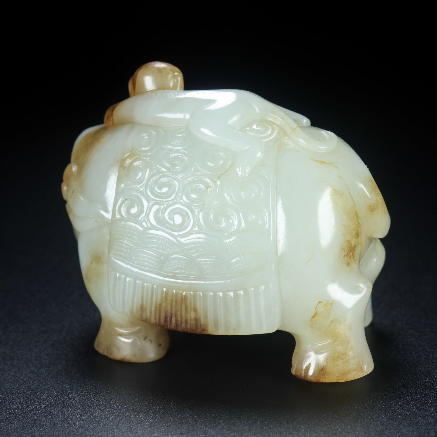 A2148 Superb Chinese Hetian Jade Carved Elephant &amp; Monkey Statue
