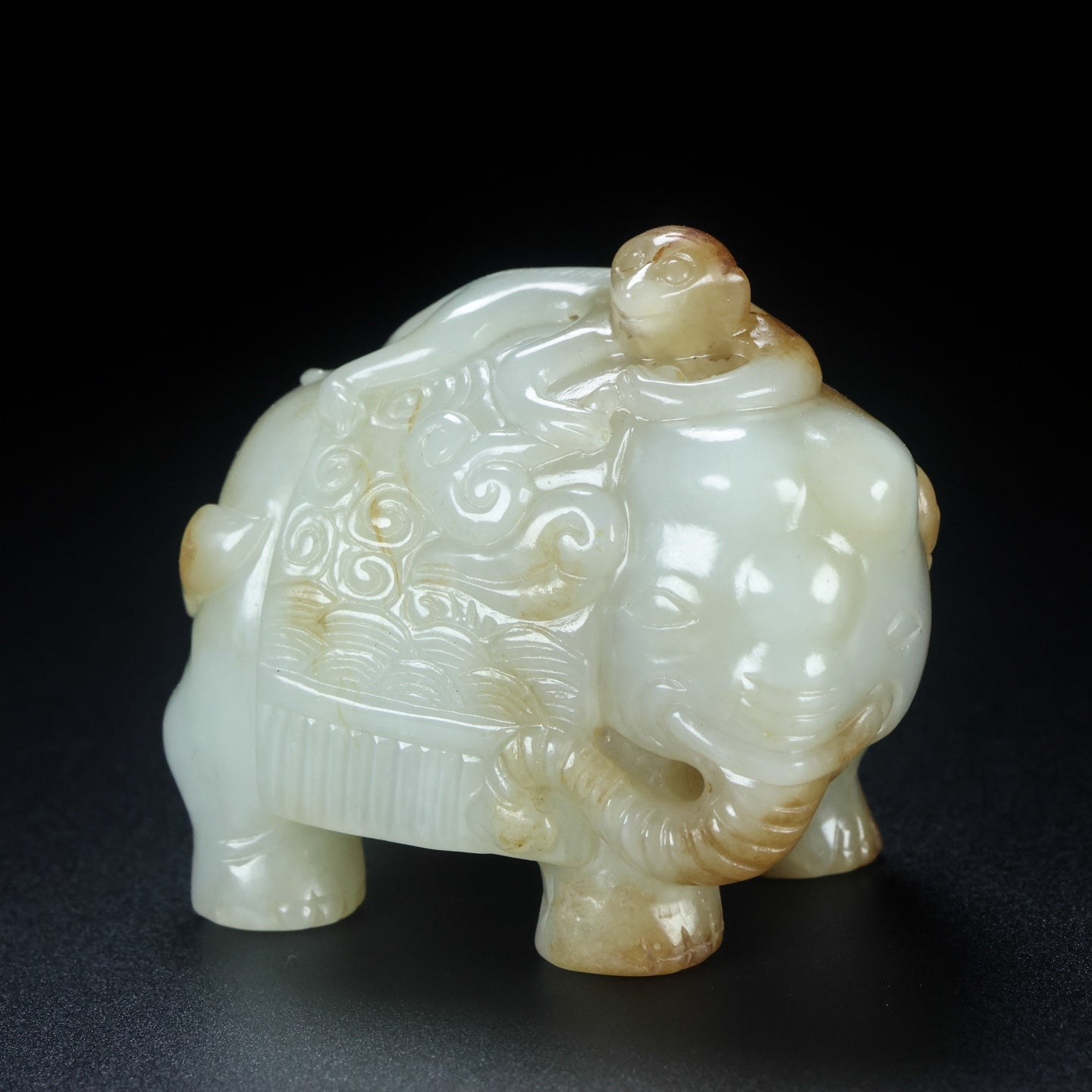 A2148 Superb Chinese Hetian Jade Carved Elephant &amp; Monkey Statue