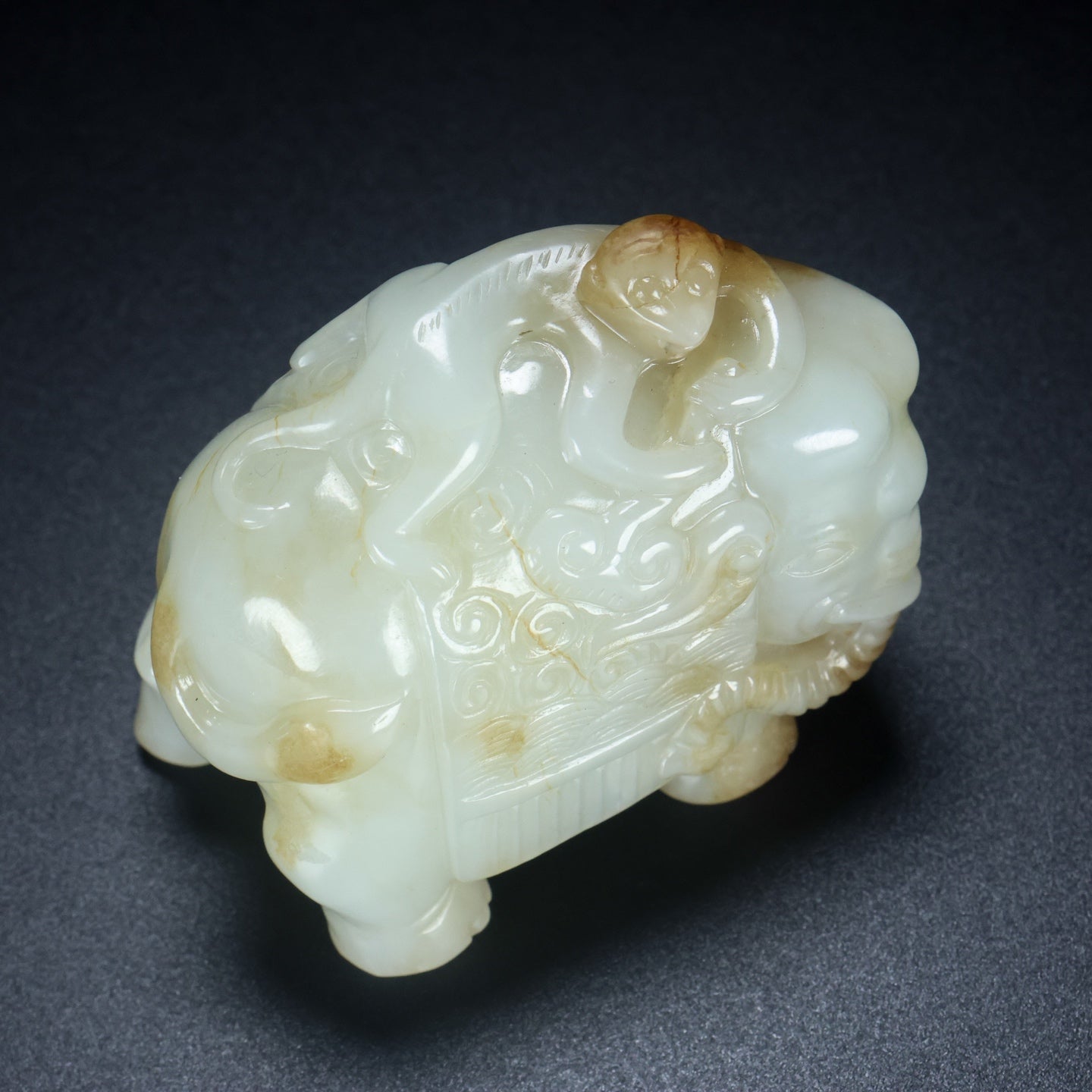 A2148 Superb Chinese Hetian Jade Carved Elephant &amp; Monkey Statue