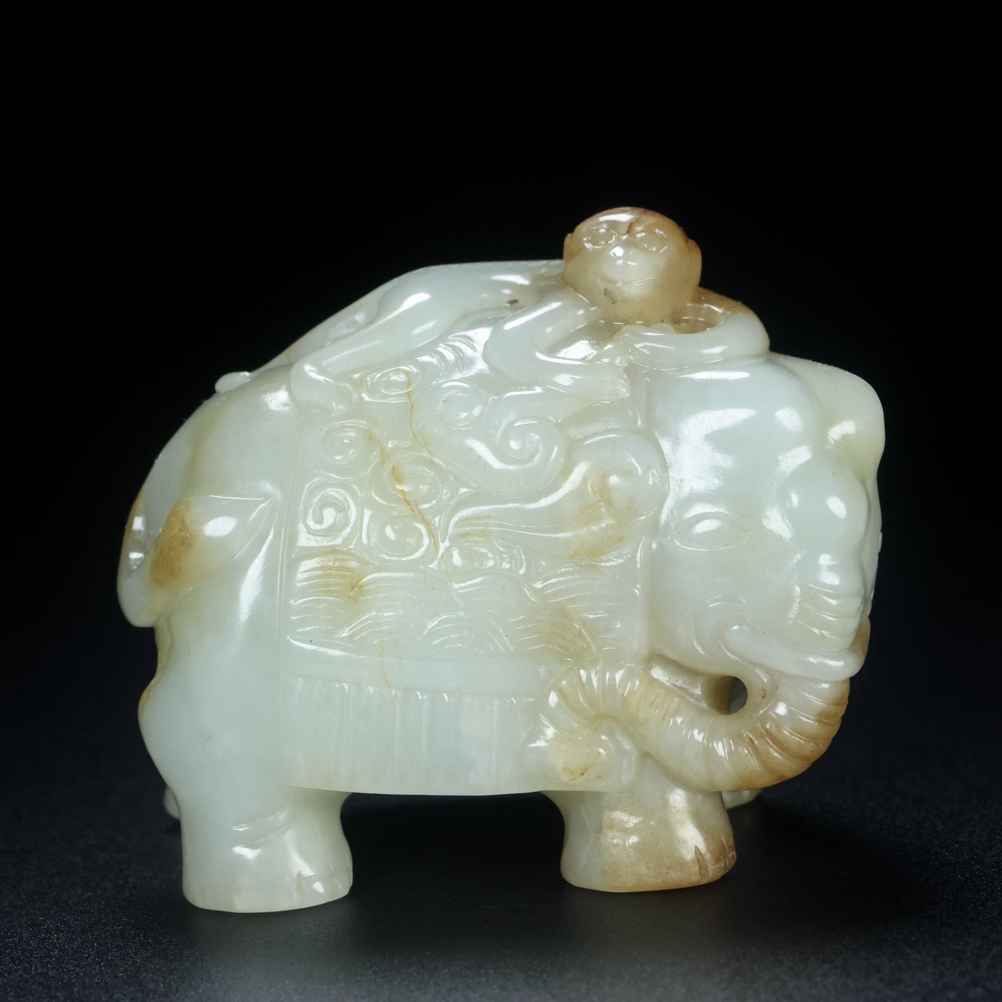 A2148 Superb Chinese Hetian Jade Carved Elephant &amp; Monkey Statue