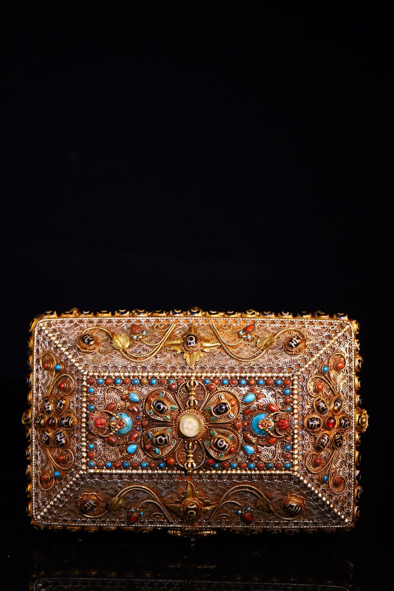 A2153 Tibetan Silver Wires Inlay DZI Agate &amp; Turquoise Jewellery Box