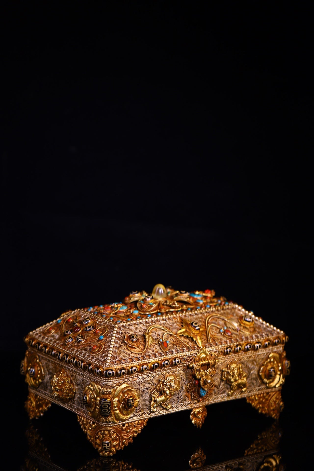 A2153 Tibetan Silver Wires Inlay DZI Agate &amp; Turquoise Jewellery Box
