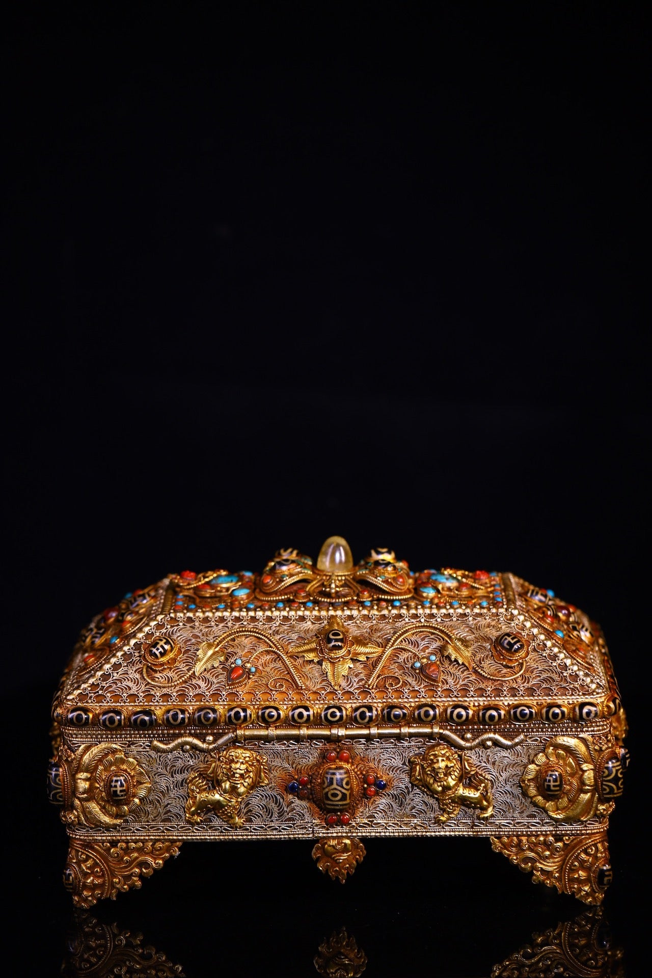 A2153 Tibetan Silver Wires Inlay DZI Agate &amp; Turquoise Jewellery Box