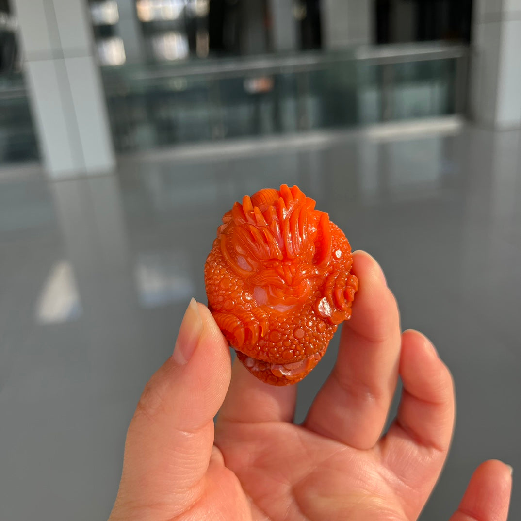 A2160 Beautiful Chinese Nanhong Agate Carved Fortune Dragon Pendant