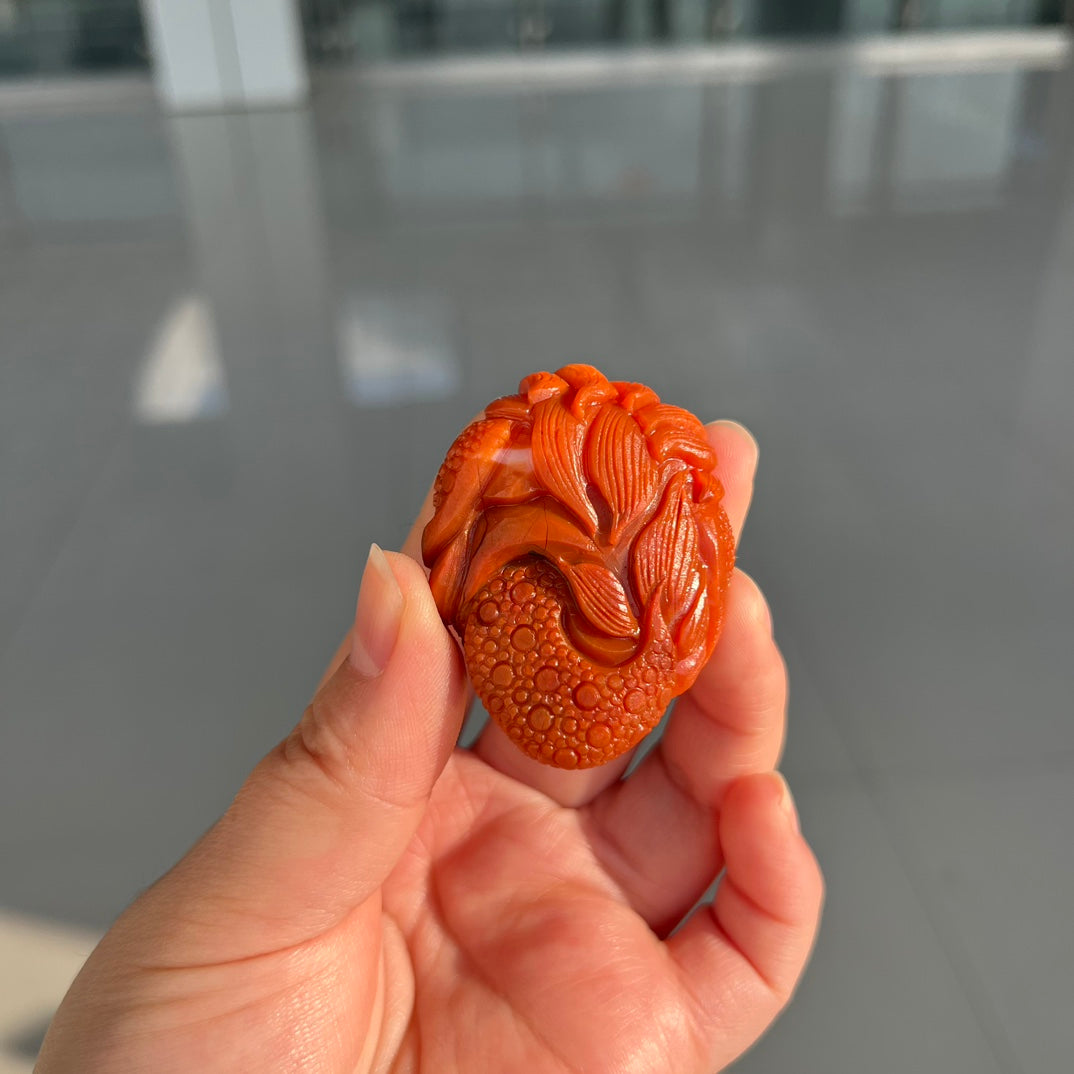 A2160 Beautiful Chinese Nanhong Agate Carved Fortune Dragon Pendant