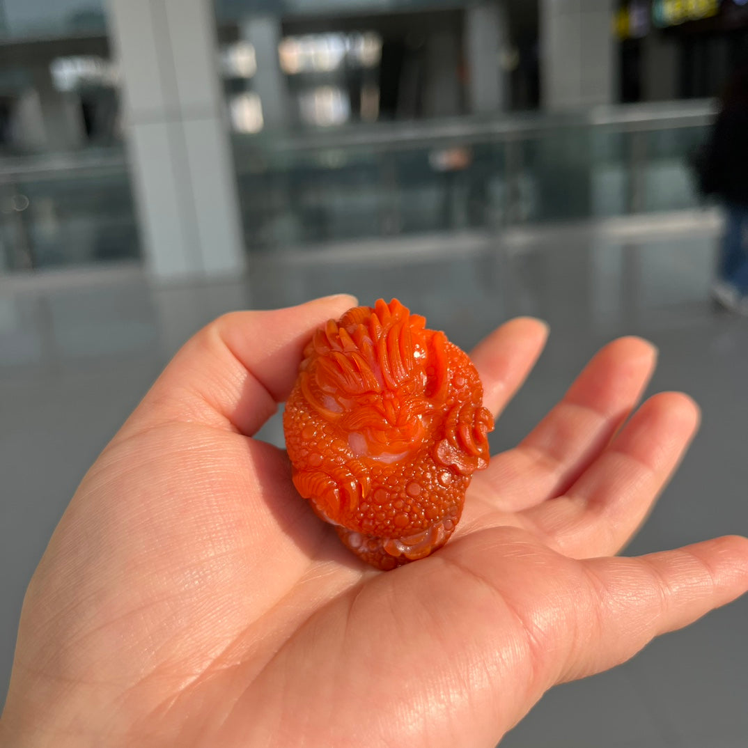 A2160 Beautiful Chinese Nanhong Agate Carved Fortune Dragon Pendant
