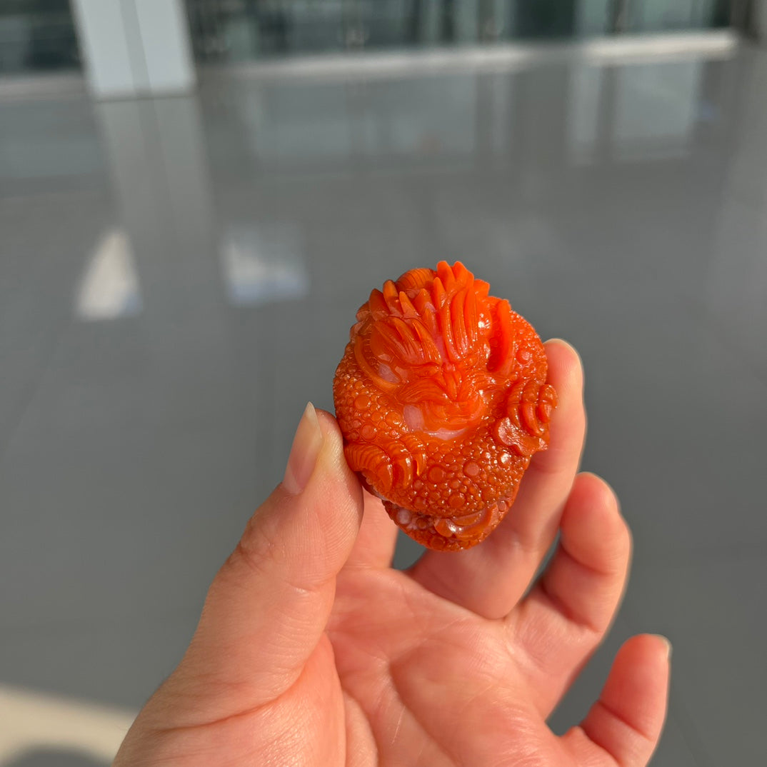 A2160 Beautiful Chinese Nanhong Agate Carved Fortune Dragon Pendant