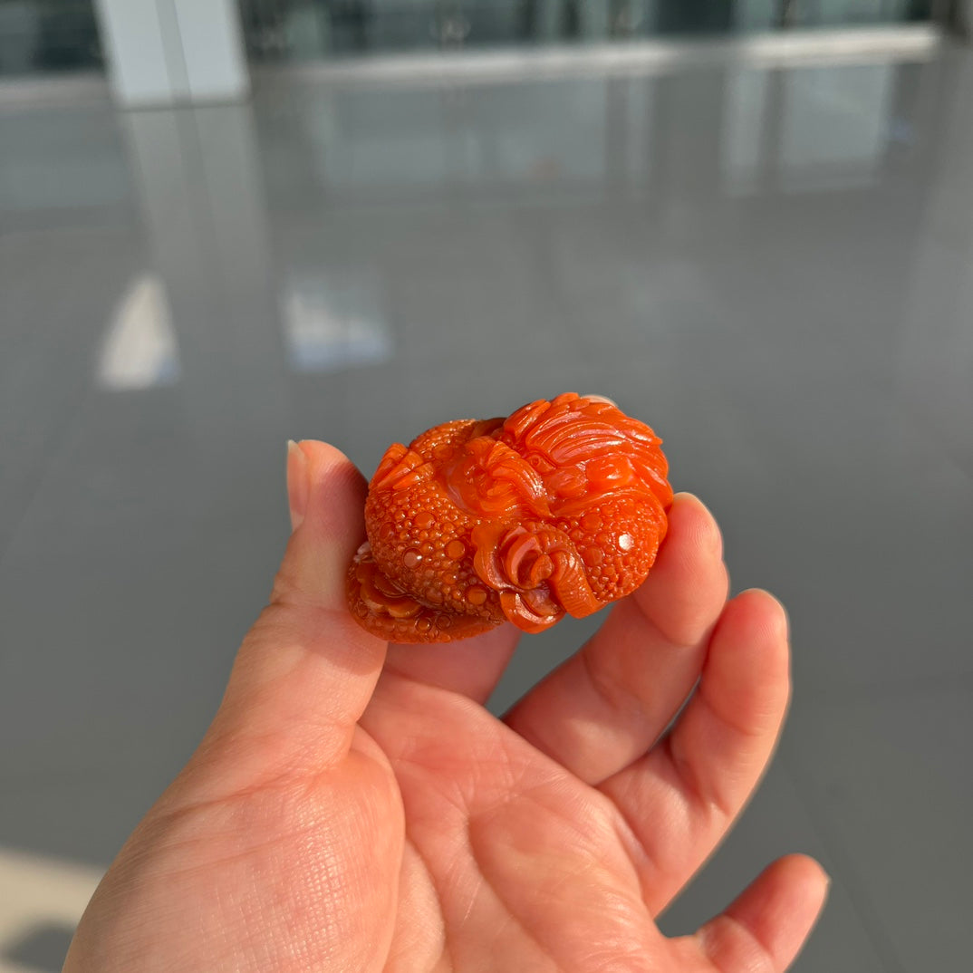 A2160 Beautiful Chinese Nanhong Agate Carved Fortune Dragon Pendant