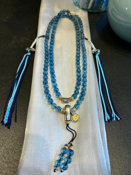 A2164 Hand Woven Beautiful Aquamarine Beads Necklace