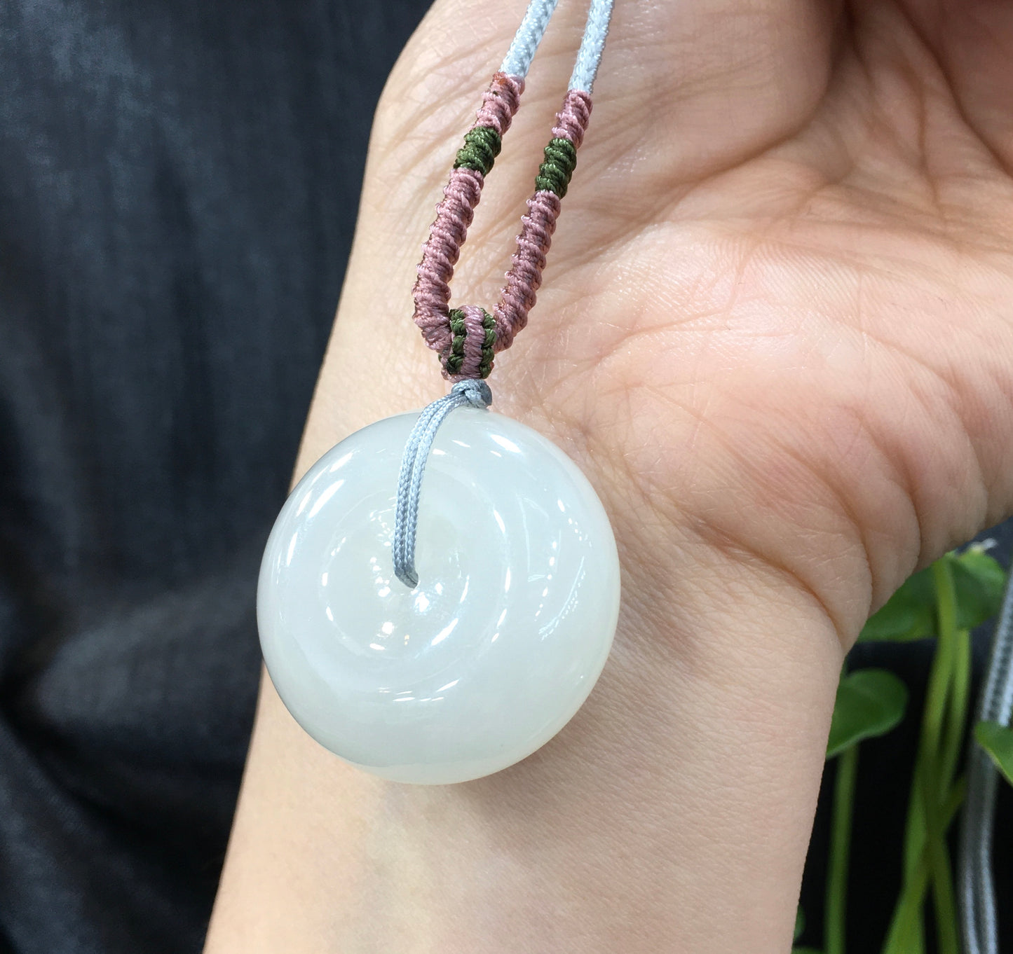 A2165 Chinese Natural Hetian Jade Lucky Pendant w Hand Woven Necklace