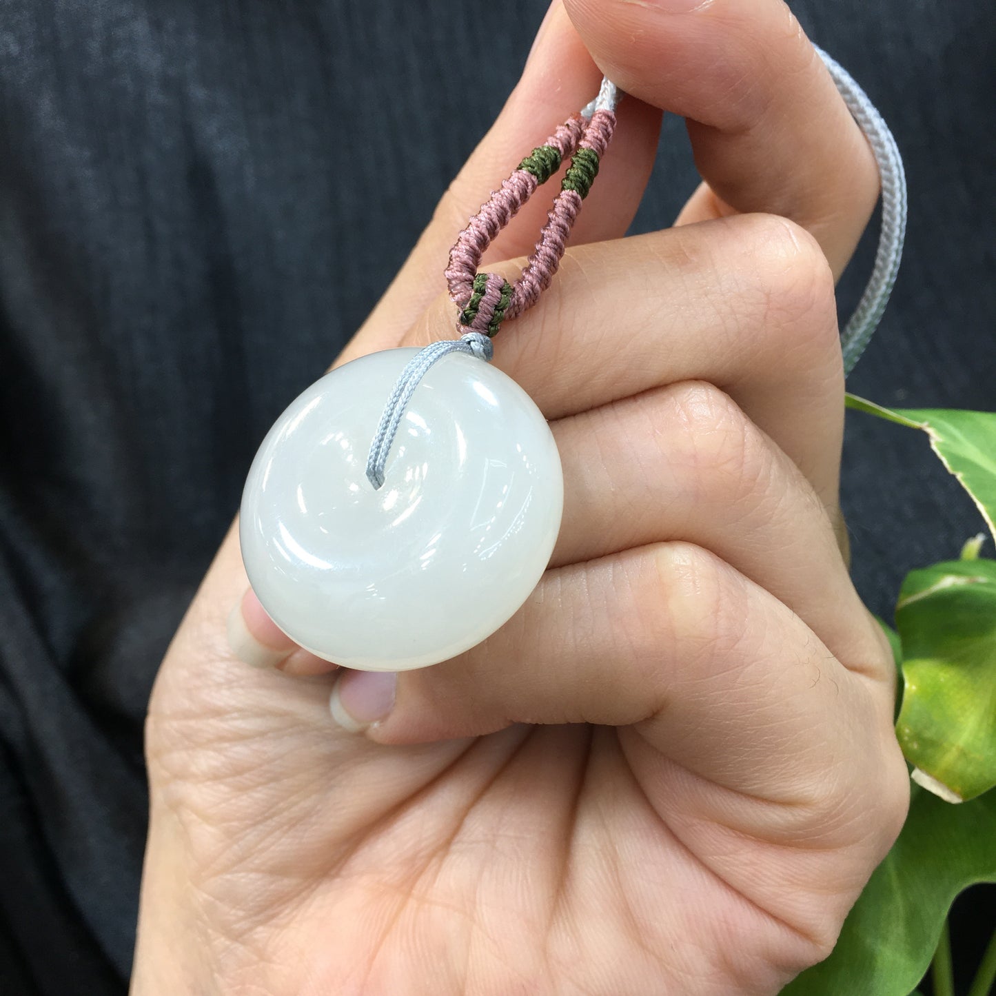 A2165 Chinese Natural Hetian Jade Lucky Pendant w Hand Woven Necklace