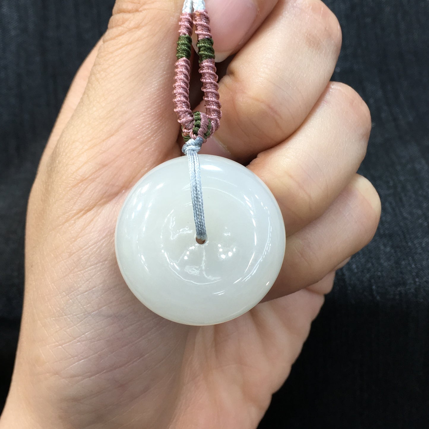 A2165 Chinese Natural Hetian Jade Lucky Pendant w Hand Woven Necklace