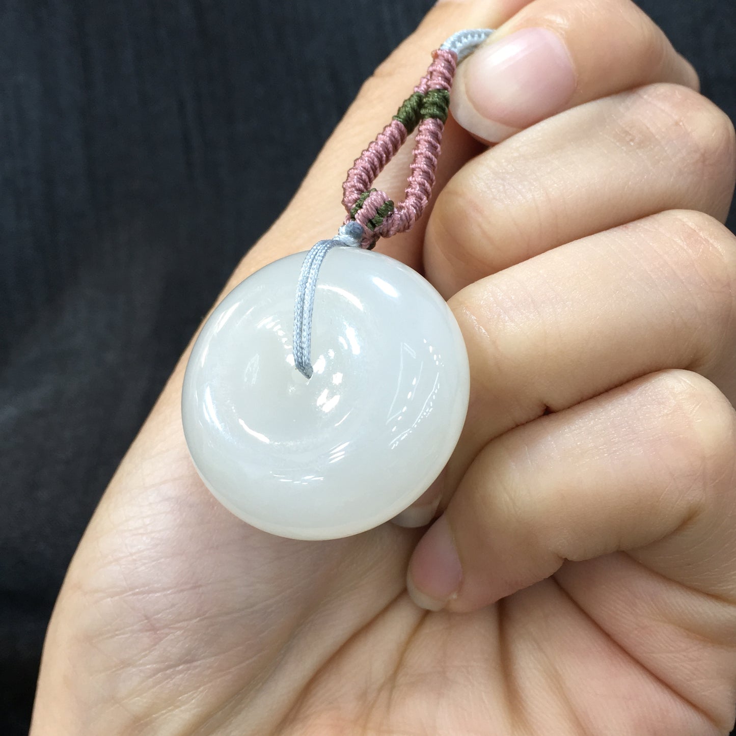 A2165 Chinese Natural Hetian Jade Lucky Pendant w Hand Woven Necklace
