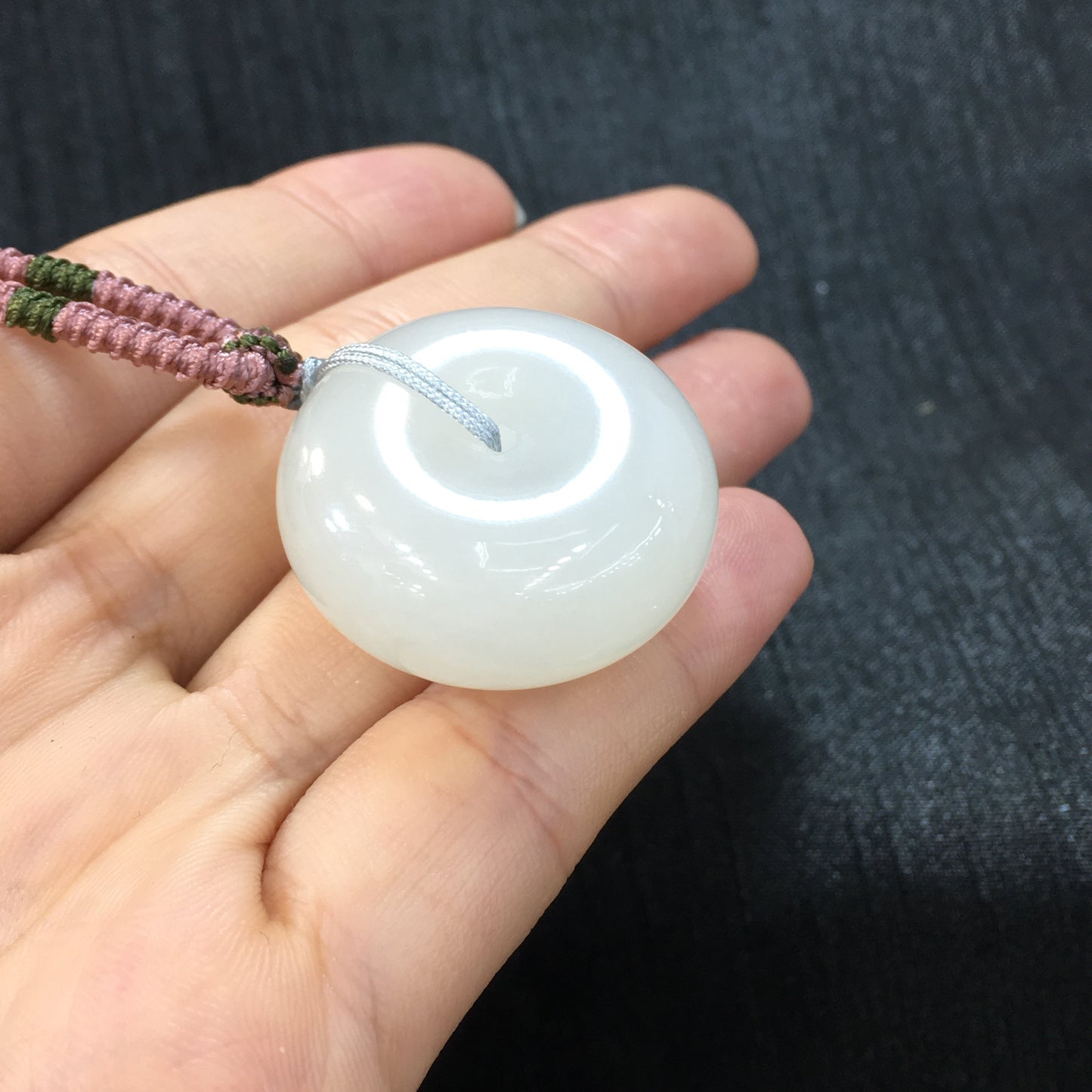 A2165 Chinese Natural Hetian Jade Lucky Pendant w Hand Woven Necklace