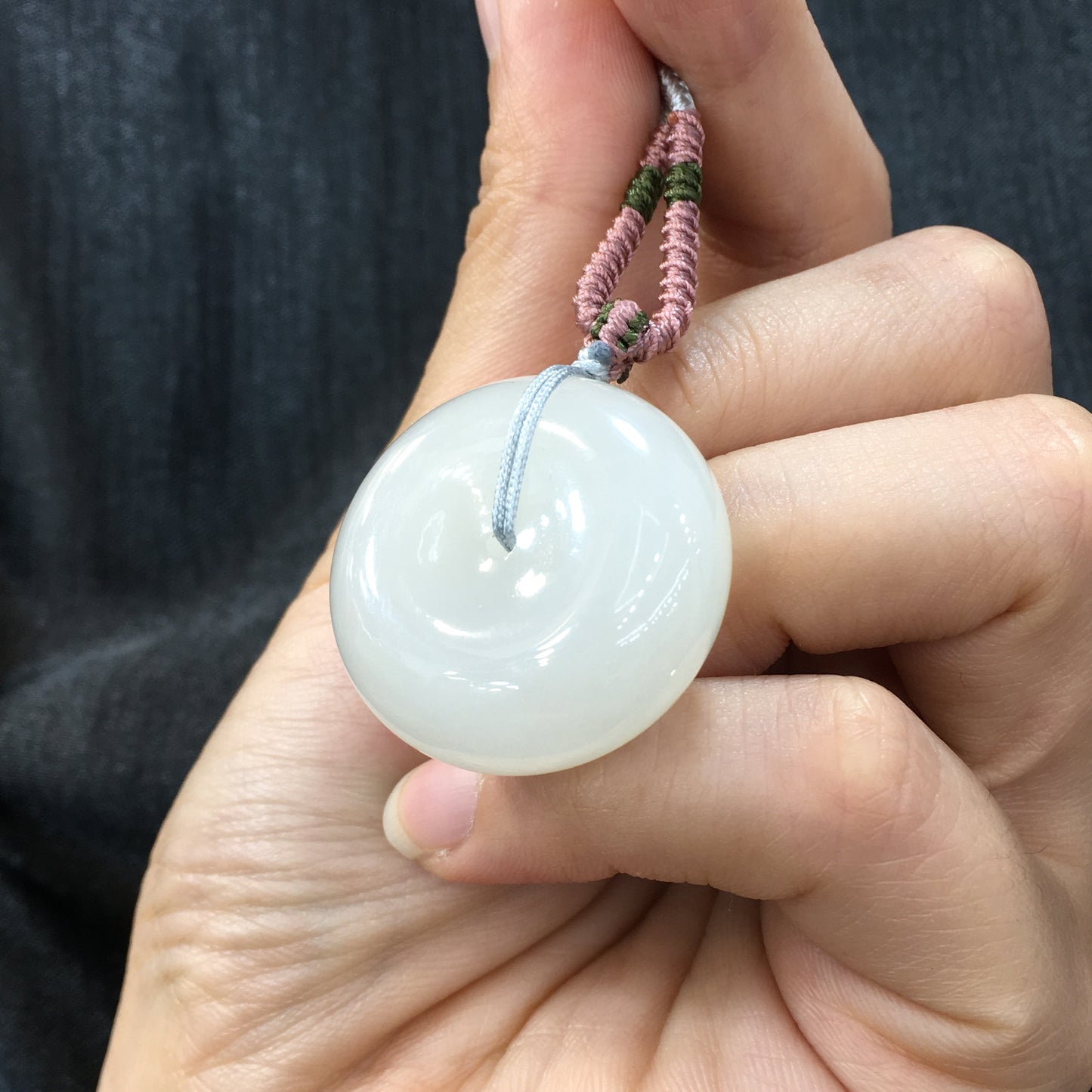A2165 Chinese Natural Hetian Jade Lucky Pendant w Hand Woven Necklace