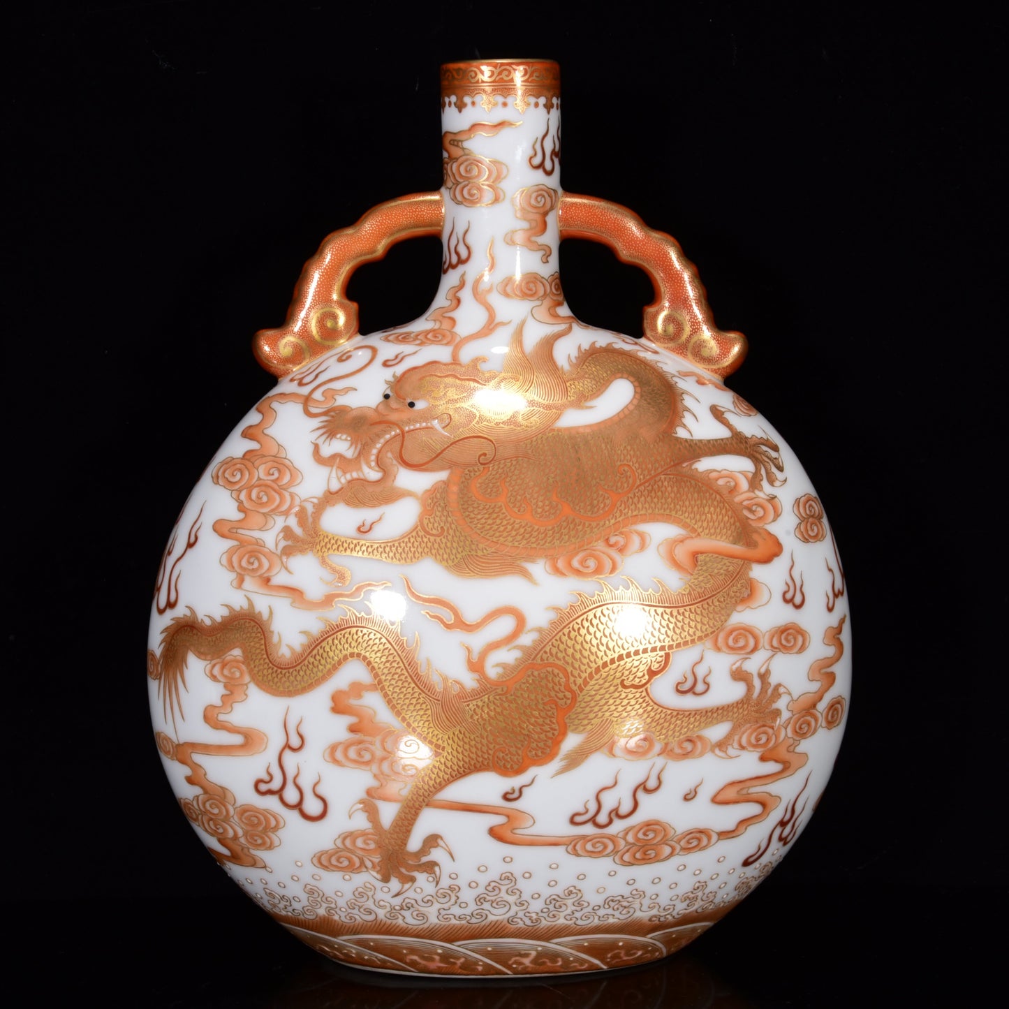 A2169 Chinese Gilt Gold Iron Red Glaze Clouds Dragon Design Porcelain Vase