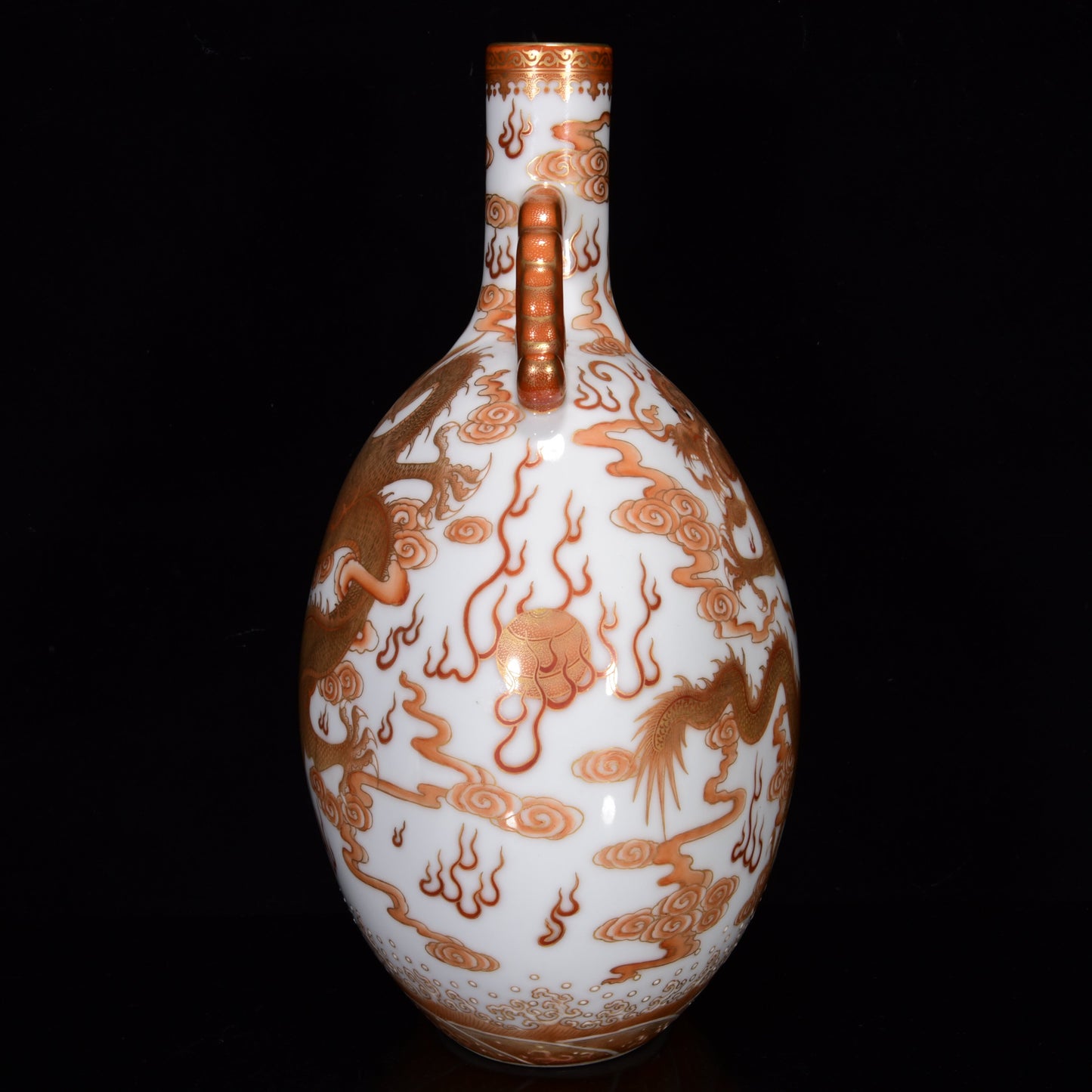 A2169 Chinese Gilt Gold Iron Red Glaze Clouds Dragon Design Porcelain Vase