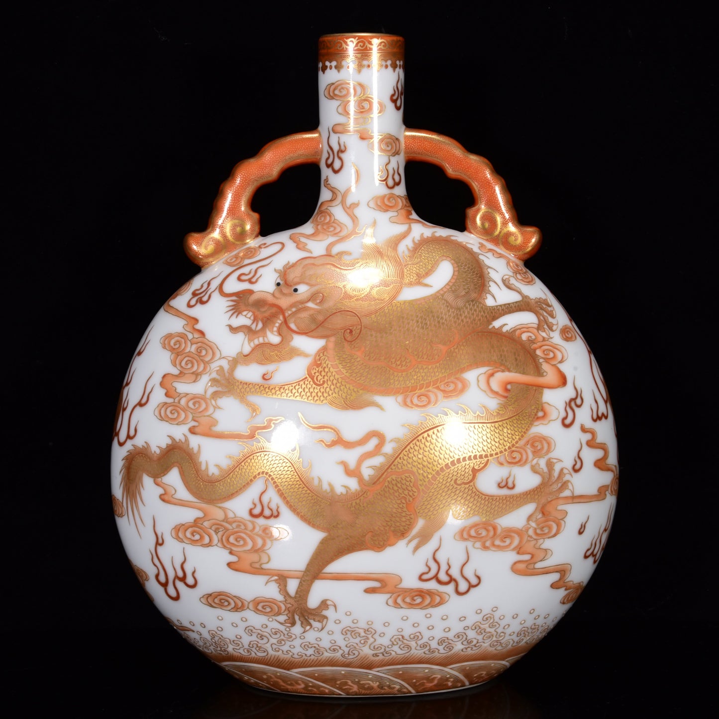 A2169 Chinese Gilt Gold Iron Red Glaze Clouds Dragon Design Porcelain Vase