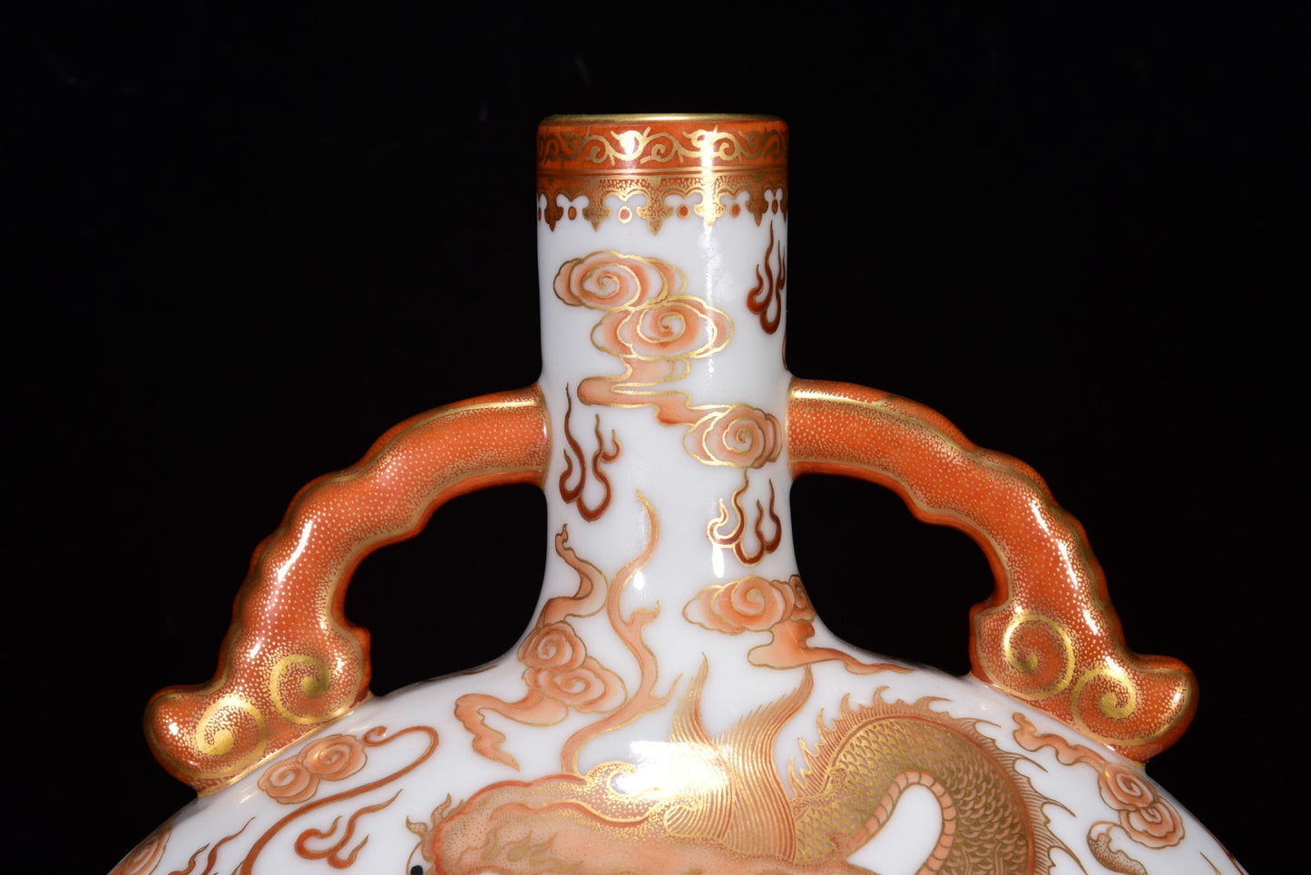 A2169 Chinese Gilt Gold Iron Red Glaze Clouds Dragon Design Porcelain Vase