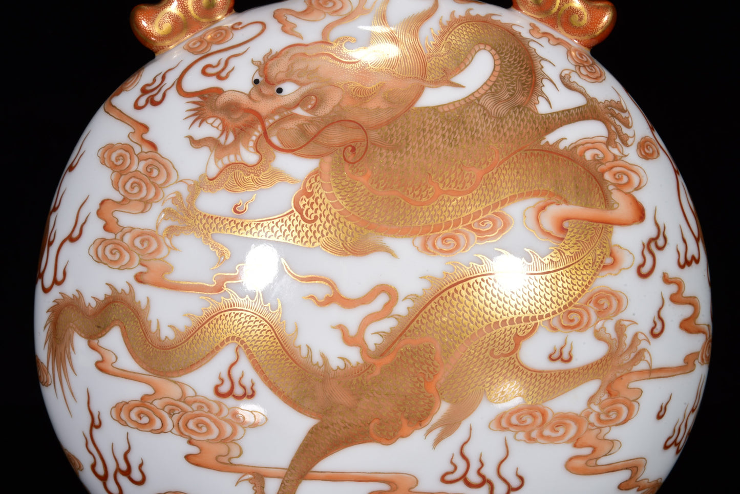 A2169 Chinese Gilt Gold Iron Red Glaze Clouds Dragon Design Porcelain Vase