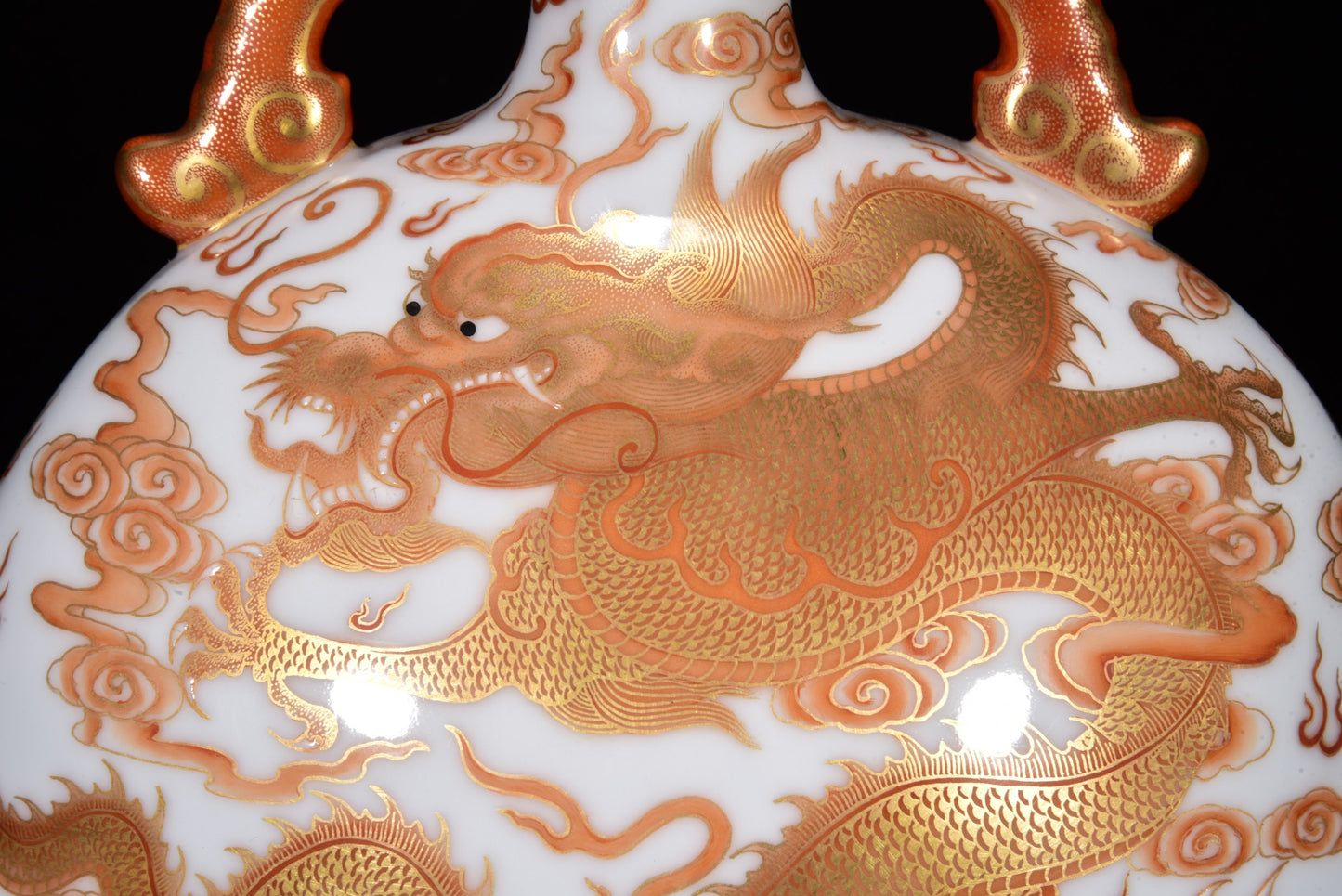 A2169 Chinese Gilt Gold Iron Red Glaze Clouds Dragon Design Porcelain Vase