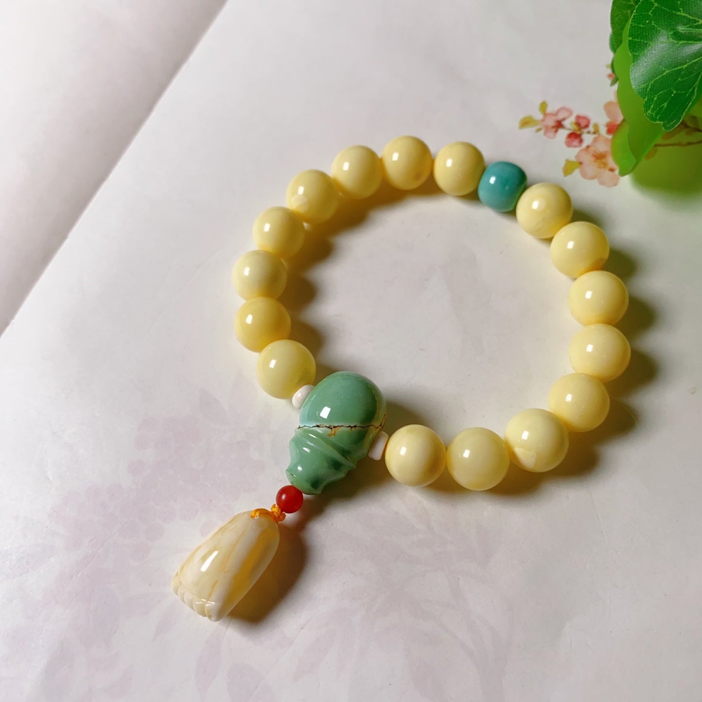 A2180 Hand Woven Beautiful Beeswax & Turquoise Beads Bracelet