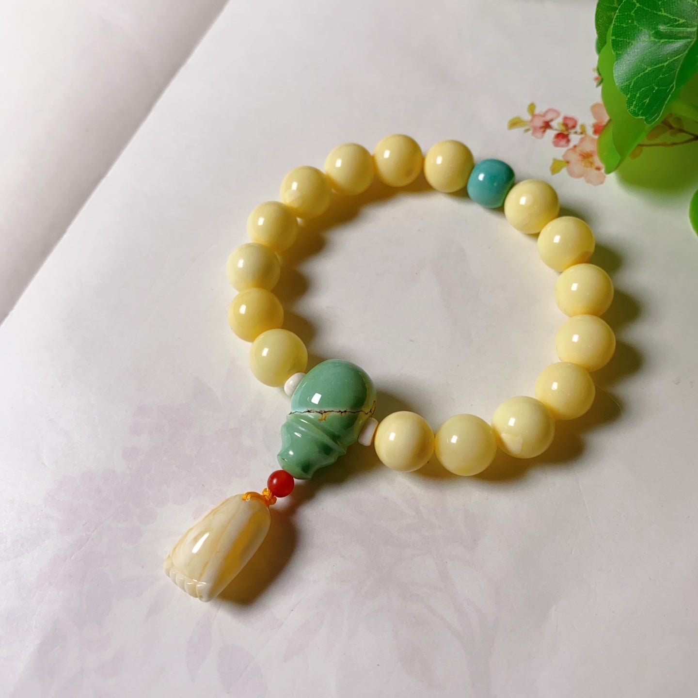 A2180 Hand Woven Beautiful Beeswax & Turquoise Beads Bracelet