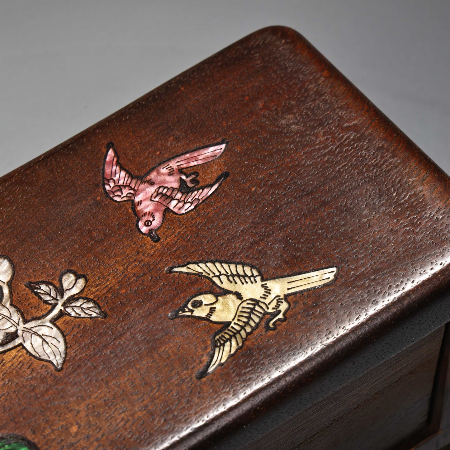 A2181 Vintage Chinese Huali Wood Inlay Shell Flowers Bird Pillow w Drawer