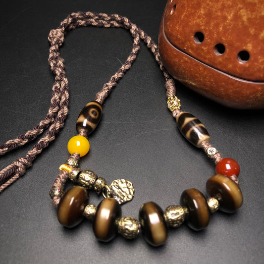 A2191 Hand Woven Vintage Tibetan DZI Agate Beads Pendant
