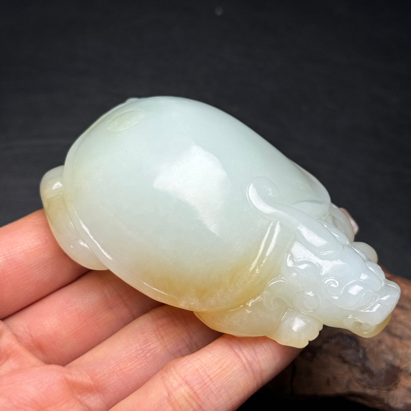 A2218 Superb Chinese Hetian Jade Carved Dragon Turtle Statue