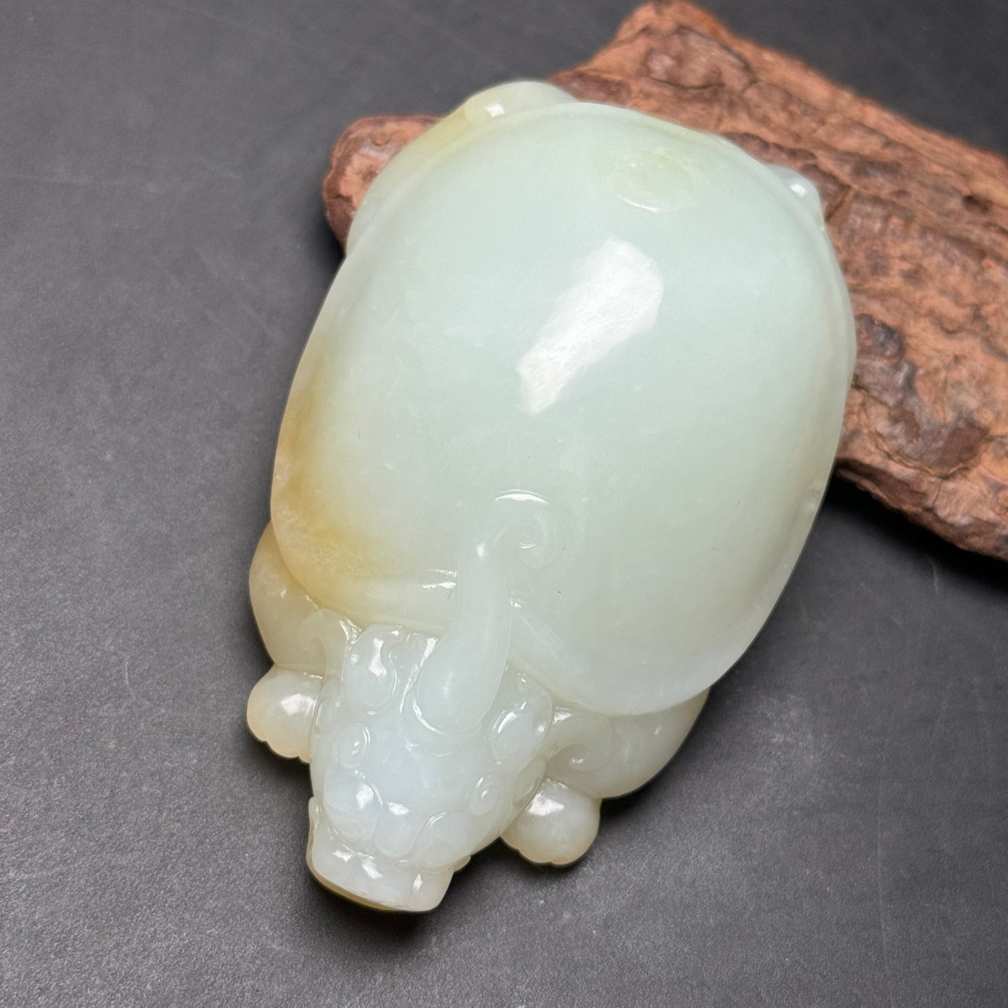 A2218 Superb Chinese Hetian Jade Carved Dragon Turtle Statue