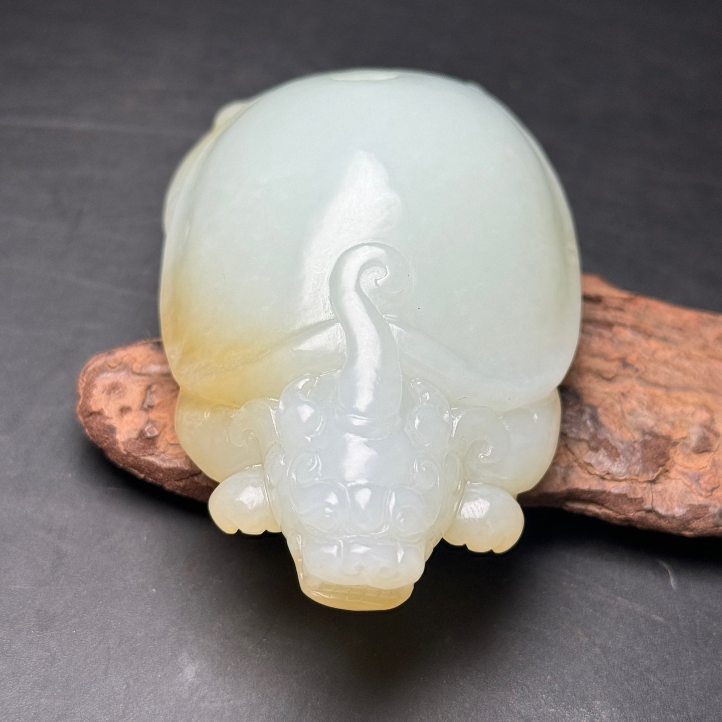 A2218 Superb Chinese Hetian Jade Carved Dragon Turtle Statue
