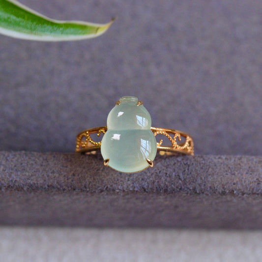 A2220 Exquisite 18K Gold Inlay Jadeite Gourd Ring