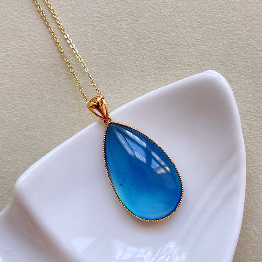 A2222 Exquisite 18K Gold Inlay Aquamarine Water Droplet Shape Pendant