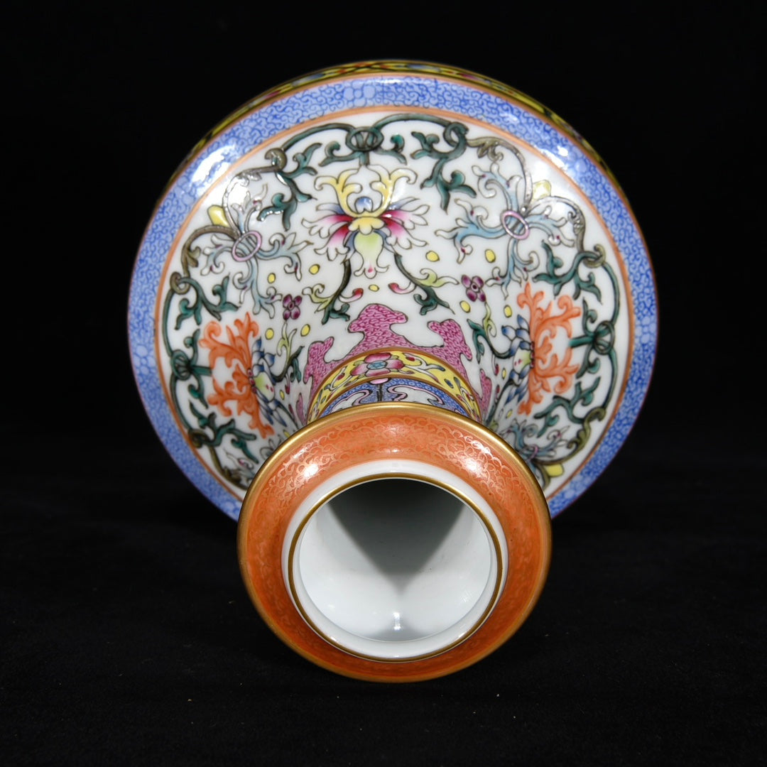 A2224 Chinese Qing Dynasty Gilt Edge Famille Rose Flowers Design Porcelain Vase