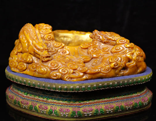 A2226 Superb Chinese Tianhuang Stone Carved Fortune Dragon Brush Washer