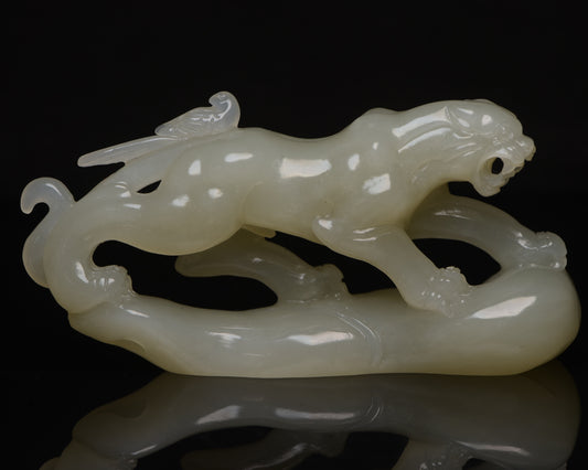A2231 Superb Chinese Hetian Jade Carved Tiger Statue